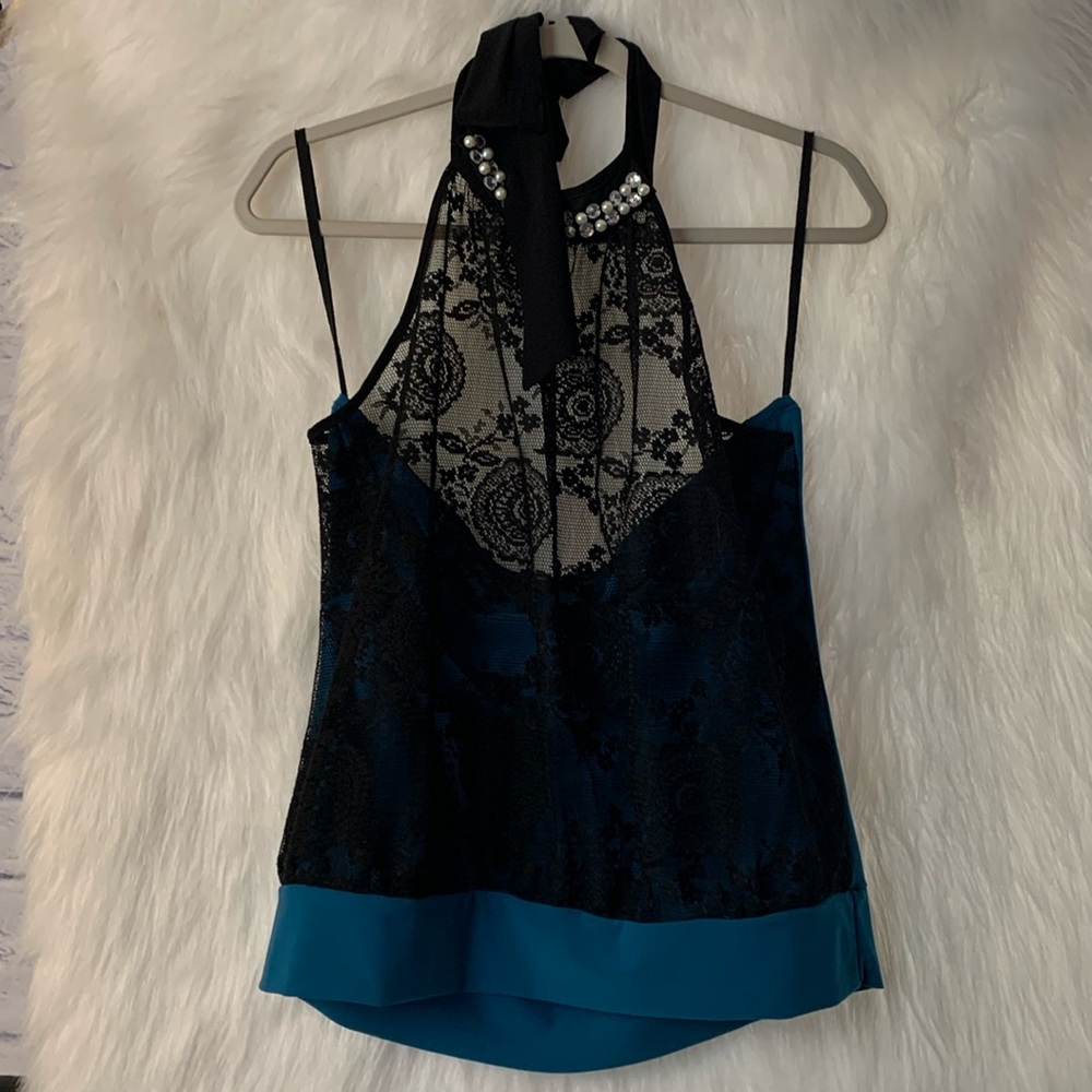 Solar usa Teal Black Lace Up Top XL